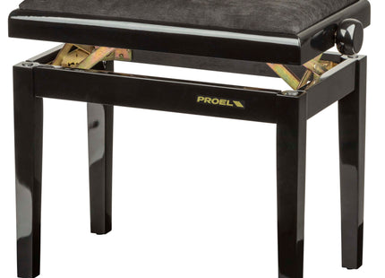 Proel Stage Piano Bench Bright black frame - single padded seat with black velvet covering PB90VBBBK