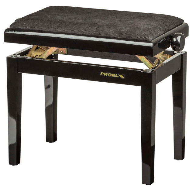 Proel Stage Piano Bench Bright black frame - single padded seat with black velvet covering PB90VBBBK