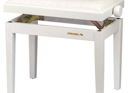 Proel Stage Piano Bench Bright white frame - single padded seat with White velvet cover PB90VBWWH