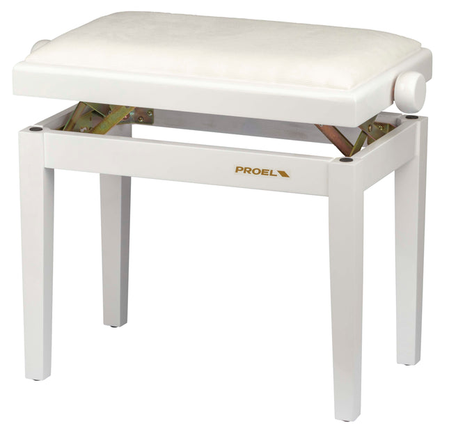 Proel Stage Piano Bench Bright white frame - single padded seat with White velvet cover PB90VBWWH