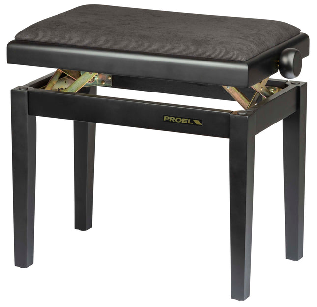 Proel Stage Piano Bench Matt Black frame - single padded seat with black velvet cover PB90VSBBK