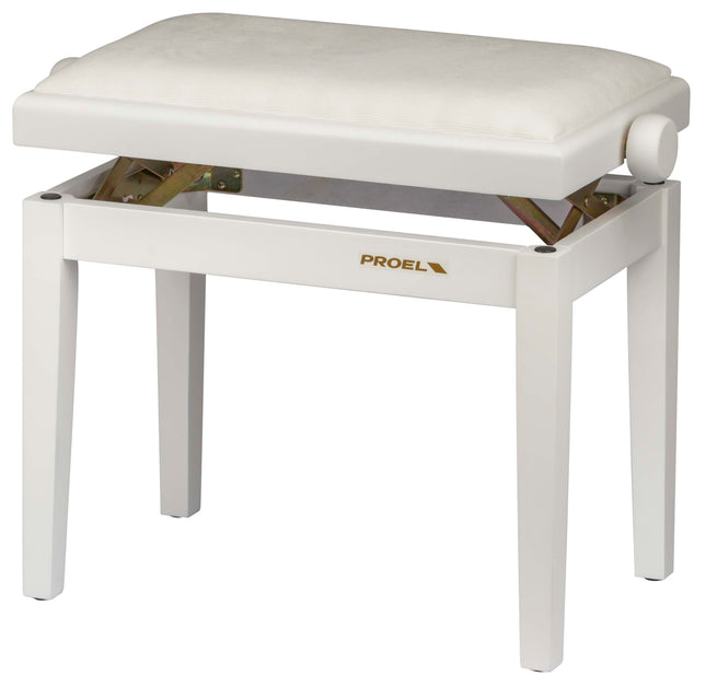 Proel Stage Piano Bench Matt white frame - single padded seat with white velvet cover PB90VSWWH